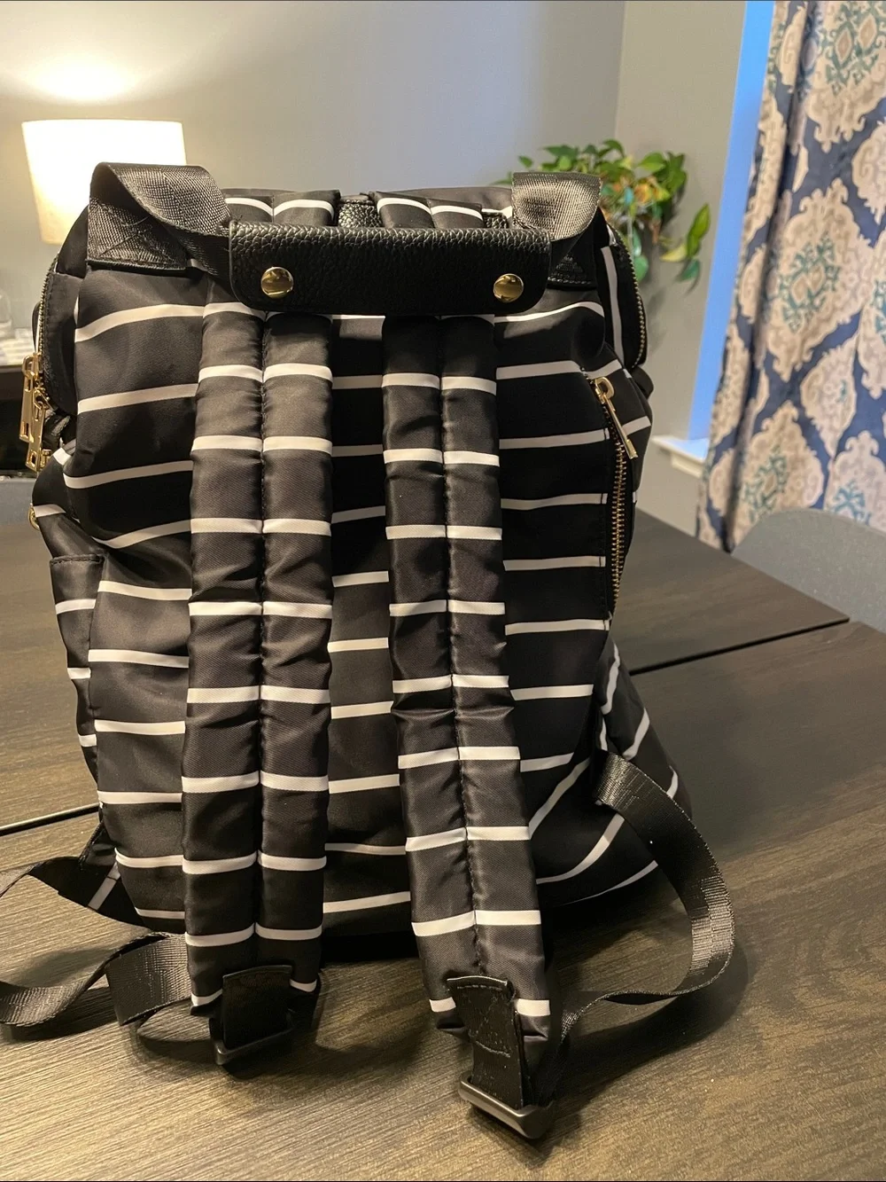 a new day Black and White Striped Backpack